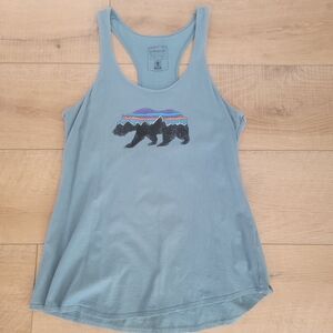 Patagonia Organic Cotton Bear Graphic Racerback Teal Tank XS. Outdoor.